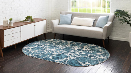 Blue 8' x 10' Oasis Oval Area Rug 65% Polypropylene & 35% Polyester Contemporary Carpet for Living Rooms, Bedroom, Kitchen, Dining, Office for Sale at Rug Engine