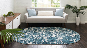 Blue 8' x 10' Oasis Oval Area Rug 65% Polypropylene & 35% Polyester Contemporary Carpet for Living Rooms, Bedroom, Kitchen, Dining, Office for Sale at Rug Engine