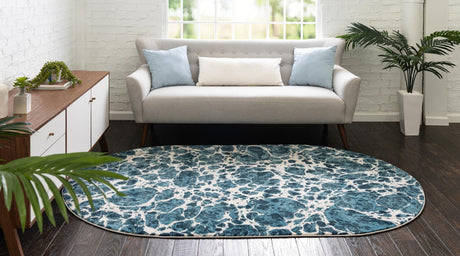 Blue 5' x 8' Oasis Oval Area Rug 65% Polypropylene & 35% Polyester Contemporary Carpet for Living Rooms, Bedroom, Kitchen, Dining, Office for Sale at Rug Engine