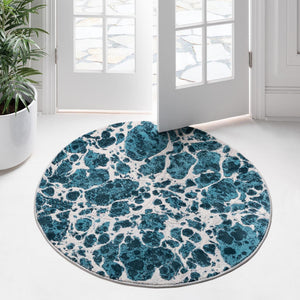Blue 4' x 4' Oasis Round Area Rug 65% Polypropylene & 35% Polyester Contemporary Carpet for Living Rooms, Bedroom, Kitchen, Dining, Office for Sale at Rug Engine