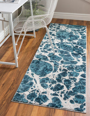 Blue 2' x 6' Oasis Runner Area Rug 65% Polypropylene & 35% Polyester Contemporary Carpet for Living Rooms, Bedroom, Kitchen, Dining, Office for Sale at Rug Engine