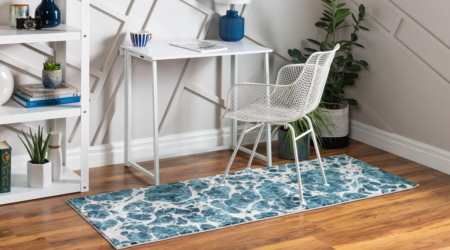 Blue 2' x 6' Oasis Runner Area Rug 65% Polypropylene & 35% Polyester Contemporary Carpet for Living Rooms, Bedroom, Kitchen, Dining, Office for Sale at Rug Engine