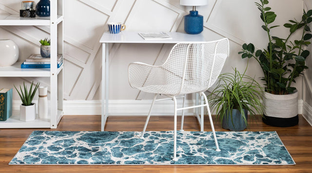 Blue 2' x 12' Oasis Runner Area Rug 65% Polypropylene & 35% Polyester Contemporary Carpet for Living Rooms, Bedroom, Kitchen, Dining, Office for Sale at Rug Engine