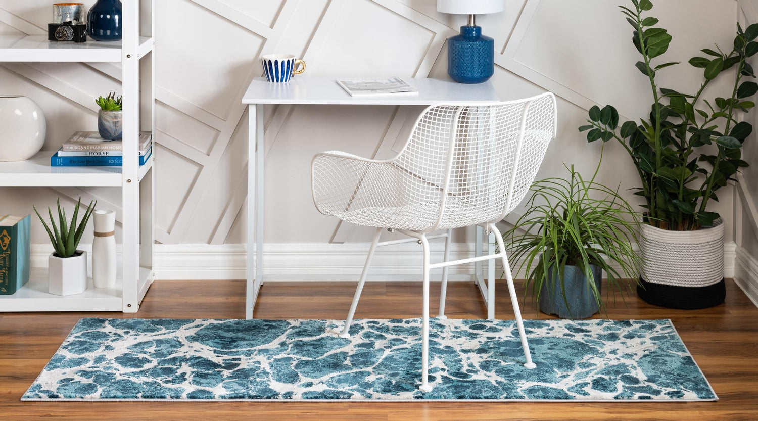 Blue 2' x 6' Oasis Runner Area Rug 65% Polypropylene & 35% Polyester Contemporary Carpet for Living Rooms, Bedroom, Kitchen, Dining, Office for Sale at Rug Engine