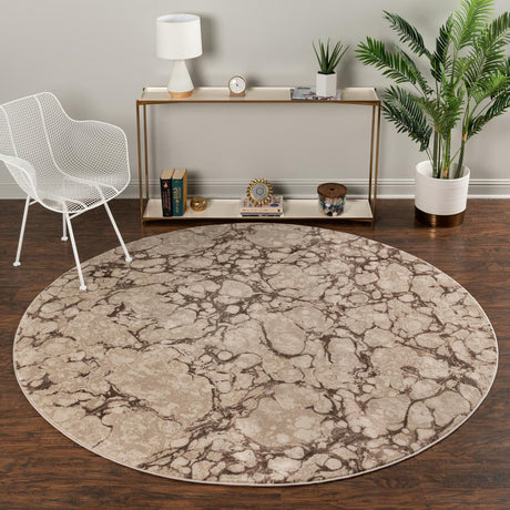 Brown 7' x 7' Oasis Round Area Rug 65% Polypropylene & 35% Polyester Contemporary Carpet for Living Rooms, Bedroom, Kitchen, Dining, Office for Sale at Rug Engine