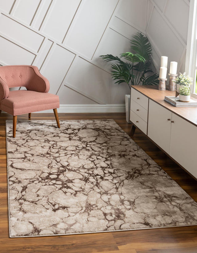 Brown 6' x 9' Oasis Rectangle Area Rug 65% Polypropylene & 35% Polyester Contemporary Carpet for Living Rooms, Bedroom, Kitchen, Dining, Office for Sale at Rug Engine