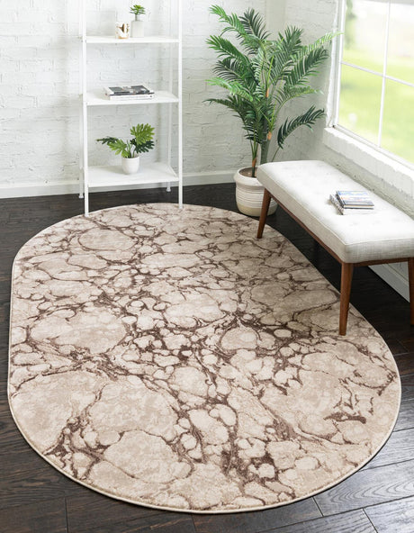 Brown 5' x 8' Oasis Oval Area Rug 65% Polypropylene & 35% Polyester Contemporary Carpet for Living Rooms, Bedroom, Kitchen, Dining, Office for Sale at Rug Engine