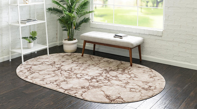Brown 8' x 10' Oasis Oval Area Rug 65% Polypropylene & 35% Polyester Contemporary Carpet for Living Rooms, Bedroom, Kitchen, Dining, Office for Sale at Rug Engine