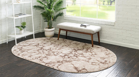Brown 5' x 8' Oasis Oval Area Rug 65% Polypropylene & 35% Polyester Contemporary Carpet for Living Rooms, Bedroom, Kitchen, Dining, Office for Sale at Rug Engine