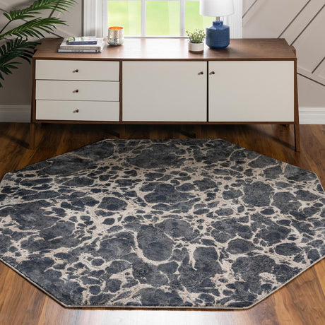 Gray 7' x 7' Oasis Octagon Area Rug 65% Polypropylene & 35% Polyester Contemporary Carpet for Living Rooms, Bedroom, Kitchen, Dining, Office for Sale at Rug Engine