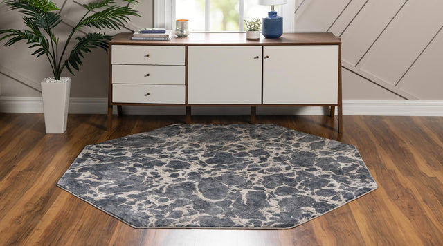 Gray 7' x 7' Oasis Octagon Area Rug 65% Polypropylene & 35% Polyester Contemporary Carpet for Living Rooms, Bedroom, Kitchen, Dining, Office for Sale at Rug Engine