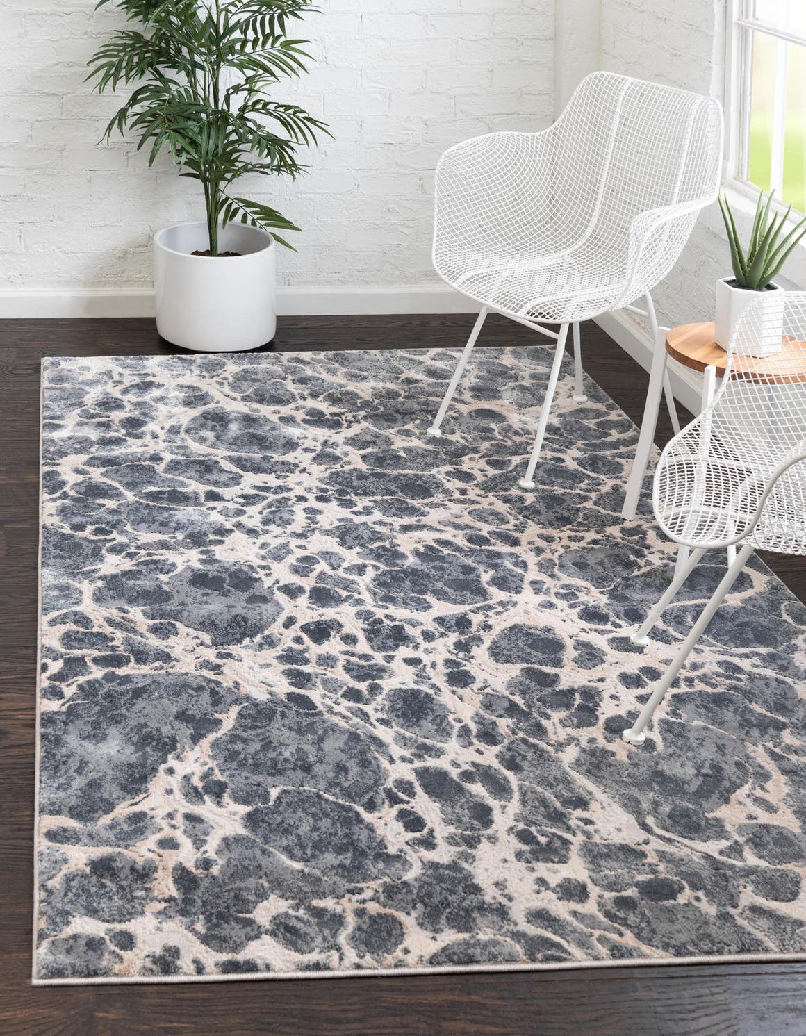Gray 9' x 12' Oasis Rectangle Area Rug 65% Polypropylene & 35% Polyester Contemporary Carpet for Living Rooms, Bedroom, Kitchen, Dining, Office for Sale at Rug Engine