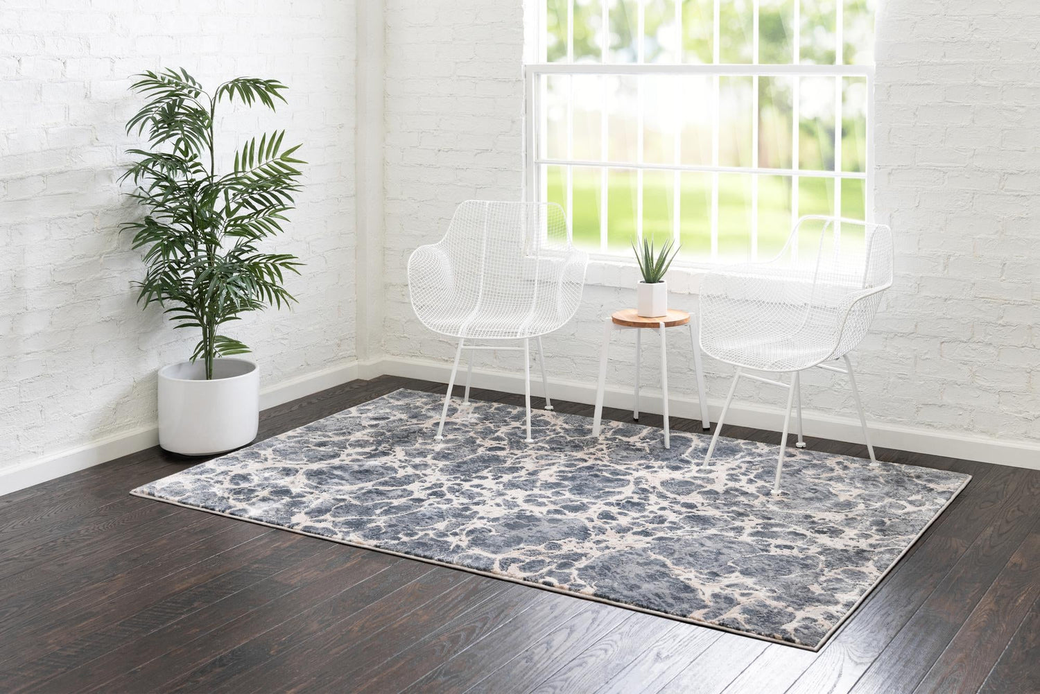 Gray 6' x 9' Oasis Rectangle Area Rug 65% Polypropylene & 35% Polyester Contemporary Carpet for Living Rooms, Bedroom, Kitchen, Dining, Office for Sale at Rug Engine