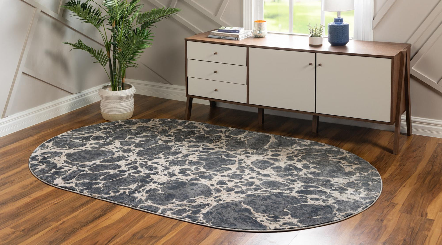 Gray 5' x 8' Oasis Oval Area Rug 65% Polypropylene & 35% Polyester Contemporary Carpet for Living Rooms, Bedroom, Kitchen, Dining, Office for Sale at Rug Engine