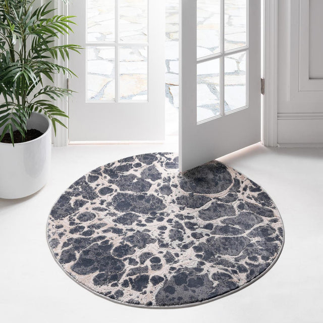 Gray 4' x 4' Oasis Round Area Rug 65% Polypropylene & 35% Polyester Contemporary Carpet for Living Rooms, Bedroom, Kitchen, Dining, Office for Sale at Rug Engine
