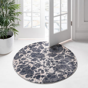 Gray 7' x 7' Oasis Round Area Rug 65% Polypropylene & 35% Polyester Contemporary Carpet for Living Rooms, Bedroom, Kitchen, Dining, Office for Sale at Rug Engine