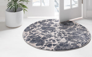 Gray 4' x 4' Oasis Round Area Rug 65% Polypropylene & 35% Polyester Contemporary Carpet for Living Rooms, Bedroom, Kitchen, Dining, Office for Sale at Rug Engine