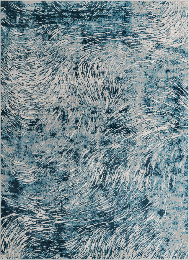 Blue 8' x 10' Oasis Rectangle Area Rug 65% Polypropylene & 35% Polyester Contemporary Carpet for Living Rooms, Bedroom, Kitchen, Dining, Office for Sale at Rug Engine