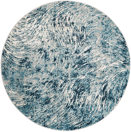 Blue 7' x 7' Oasis Round Area Rug 65% Polypropylene & 35% Polyester Contemporary Carpet for Living Rooms, Bedroom, Kitchen, Dining, Office for Sale at Rug Engine