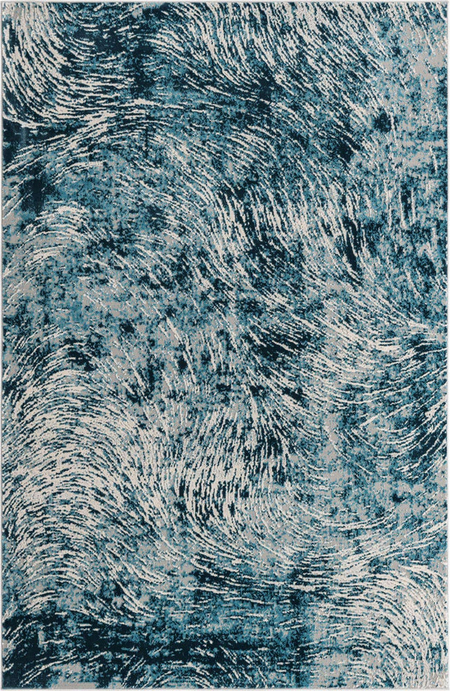 Blue 6' x 9' Oasis Rectangle Area Rug 65% Polypropylene & 35% Polyester Contemporary Carpet for Living Rooms, Bedroom, Kitchen, Dining, Office for Sale at Rug Engine