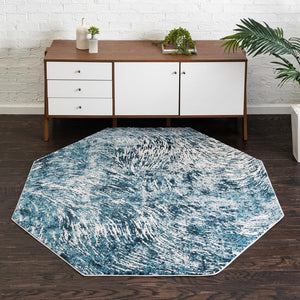 Blue 7' x 7' Oasis Octagon Area Rug 65% Polypropylene & 35% Polyester Contemporary Carpet for Living Rooms, Bedroom, Kitchen, Dining, Office for Sale at Rug Engine