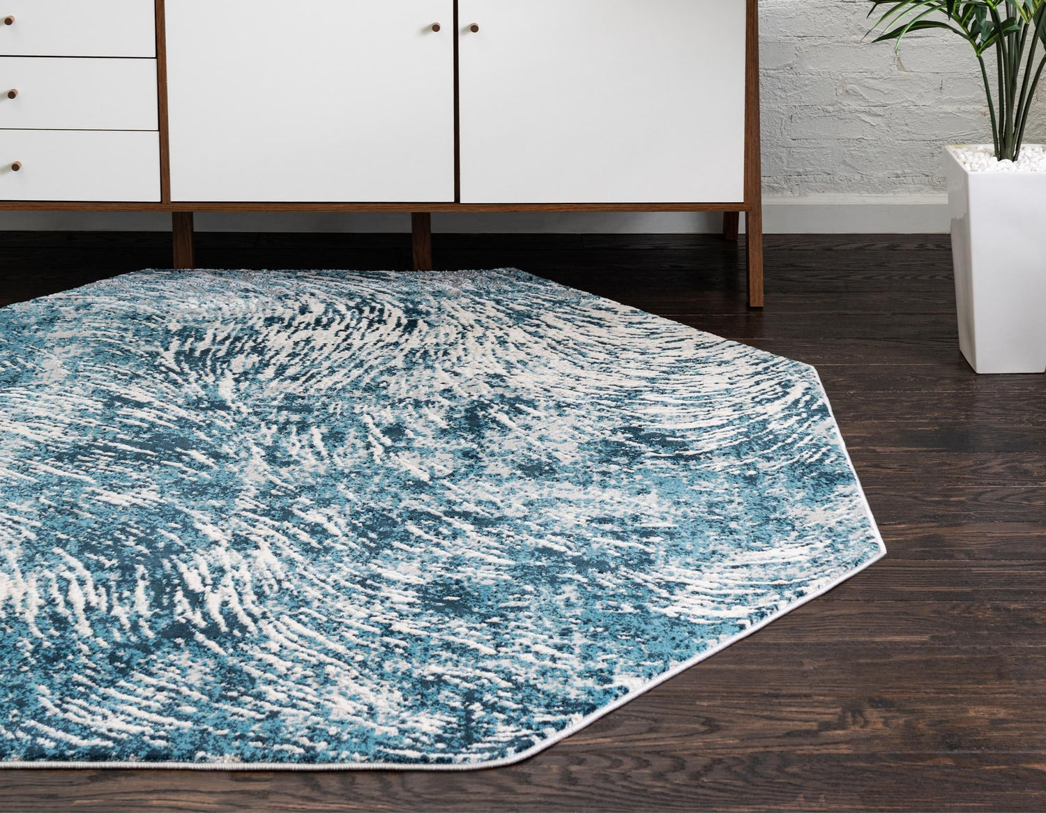 Blue 6' x 6' Oasis Octagon Area Rug 65% Polypropylene & 35% Polyester Contemporary Carpet for Living Rooms, Bedroom, Kitchen, Dining, Office for Sale at Rug Engine