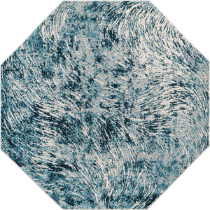 Blue 6' x 6' Oasis Octagon Area Rug 65% Polypropylene & 35% Polyester Contemporary Carpet for Living Rooms, Bedroom, Kitchen, Dining, Office for Sale at Rug Engine