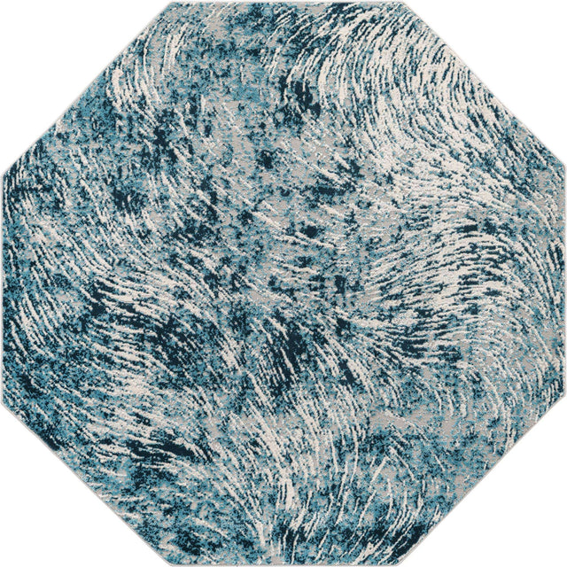 Blue 6' x 6' Oasis Octagon Area Rug 65% Polypropylene & 35% Polyester Contemporary Carpet for Living Rooms, Bedroom, Kitchen, Dining, Office for Sale at Rug Engine