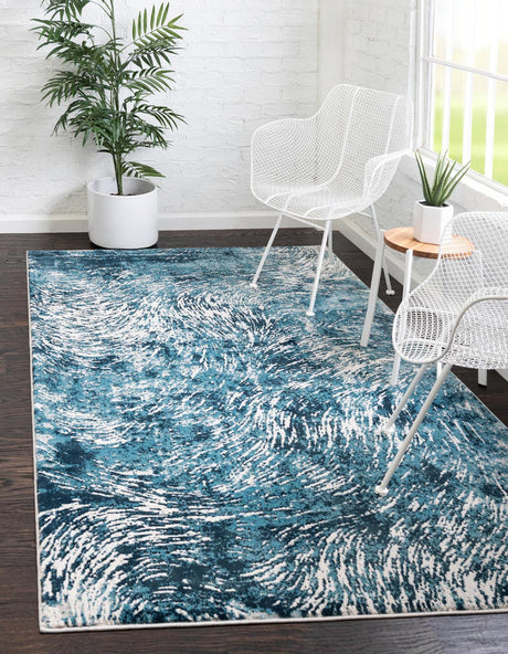 Blue 6' x 9' Oasis Rectangle Area Rug 65% Polypropylene & 35% Polyester Contemporary Carpet for Living Rooms, Bedroom, Kitchen, Dining, Office for Sale at Rug Engine