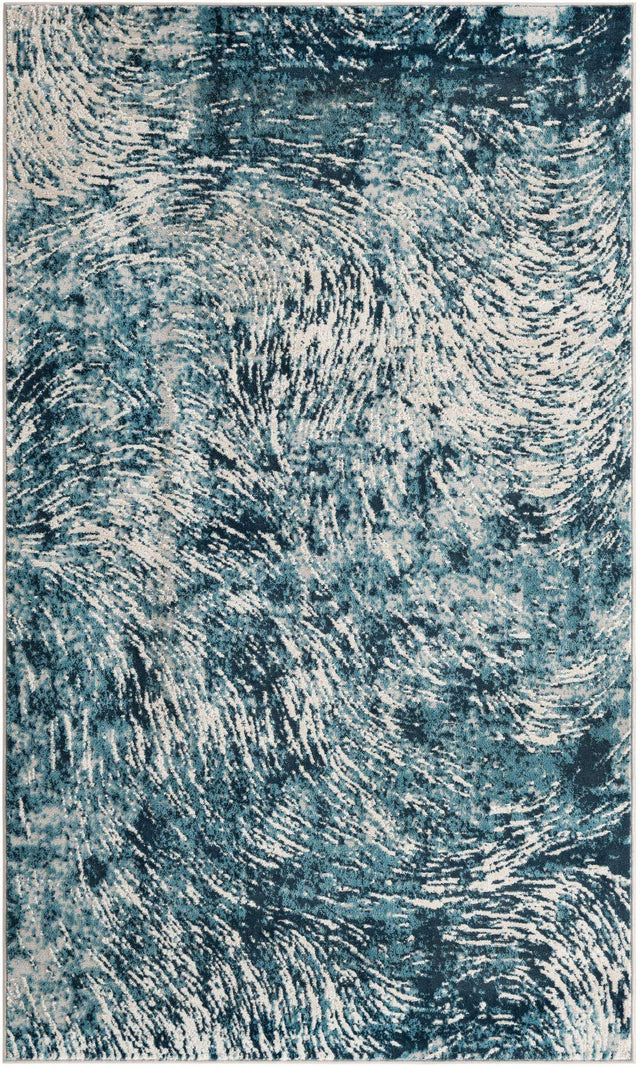 Blue 5' x 8' Oasis Rectangle Area Rug 65% Polypropylene & 35% Polyester Contemporary Carpet for Living Rooms, Bedroom, Kitchen, Dining, Office for Sale at Rug Engine
