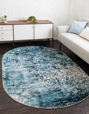 Blue 8' x 10' Oasis Oval Area Rug 65% Polypropylene & 35% Polyester Contemporary Carpet for Living Rooms, Bedroom, Kitchen, Dining, Office for Sale at Rug Engine