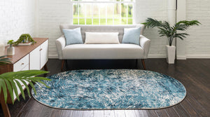Blue 8' x 10' Oasis Oval Area Rug 65% Polypropylene & 35% Polyester Contemporary Carpet for Living Rooms, Bedroom, Kitchen, Dining, Office for Sale at Rug Engine