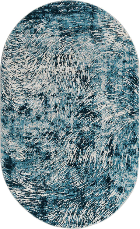 Blue 5' x 8' Oasis Oval Area Rug 65% Polypropylene & 35% Polyester Contemporary Carpet for Living Rooms, Bedroom, Kitchen, Dining, Office for Sale at Rug Engine
