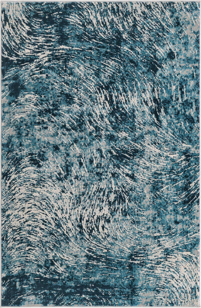 Blue 4' x 6' Oasis Rectangle Area Rug 65% Polypropylene & 35% Polyester Contemporary Carpet for Living Rooms, Bedroom, Kitchen, Dining, Office for Sale at Rug Engine