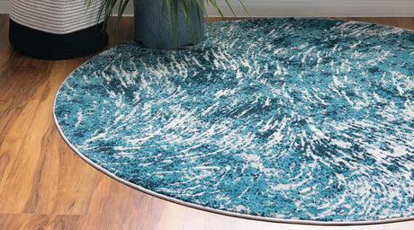 Blue 4' x 4' Oasis Round Area Rug 65% Polypropylene & 35% Polyester Contemporary Carpet for Living Rooms, Bedroom, Kitchen, Dining, Office for Sale at Rug Engine