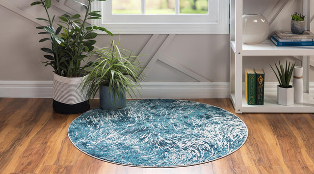 Blue 4' x 4' Oasis Round Area Rug 65% Polypropylene & 35% Polyester Contemporary Carpet for Living Rooms, Bedroom, Kitchen, Dining, Office for Sale at Rug Engine