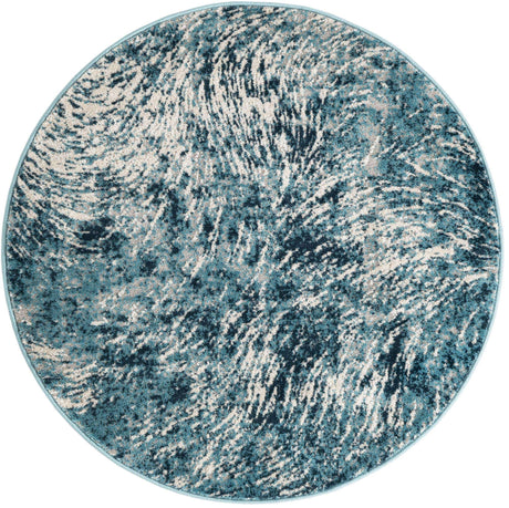 Blue 4' x 4' Oasis Round Area Rug 65% Polypropylene & 35% Polyester Contemporary Carpet for Living Rooms, Bedroom, Kitchen, Dining, Office for Sale at Rug Engine