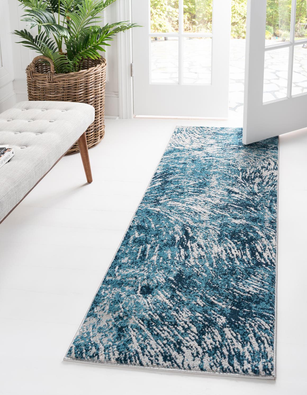 Blue 2' x 6' Oasis Runner Area Rug 65% Polypropylene & 35% Polyester Contemporary Carpet for Living Rooms, Bedroom, Kitchen, Dining, Office for Sale at Rug Engine