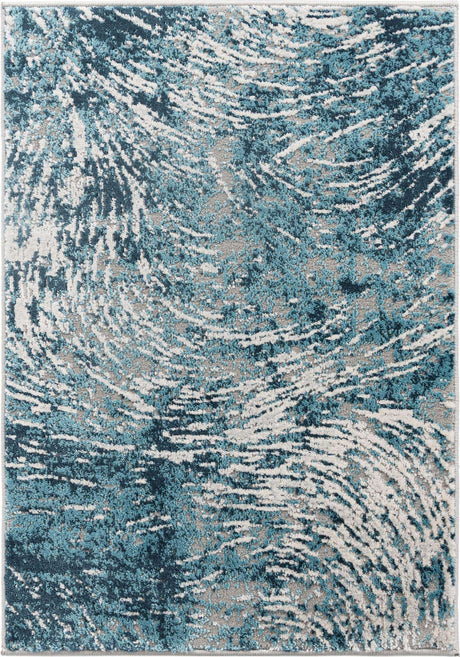 Blue 2' x 3' Oasis Rectangle Area Rug 65% Polypropylene & 35% Polyester Contemporary Carpet for Living Rooms, Bedroom, Kitchen, Dining, Office for Sale at Rug Engine