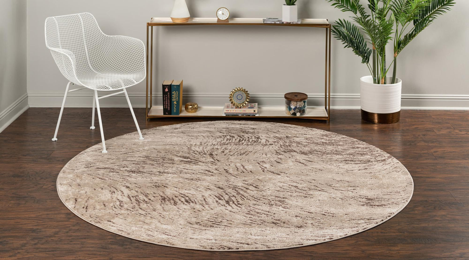 Brown 4' x 4' Oasis Round Area Rug 65% Polypropylene & 35% Polyester Contemporary Carpet for Living Rooms, Bedroom, Kitchen, Dining, Office for Sale at Rug Engine