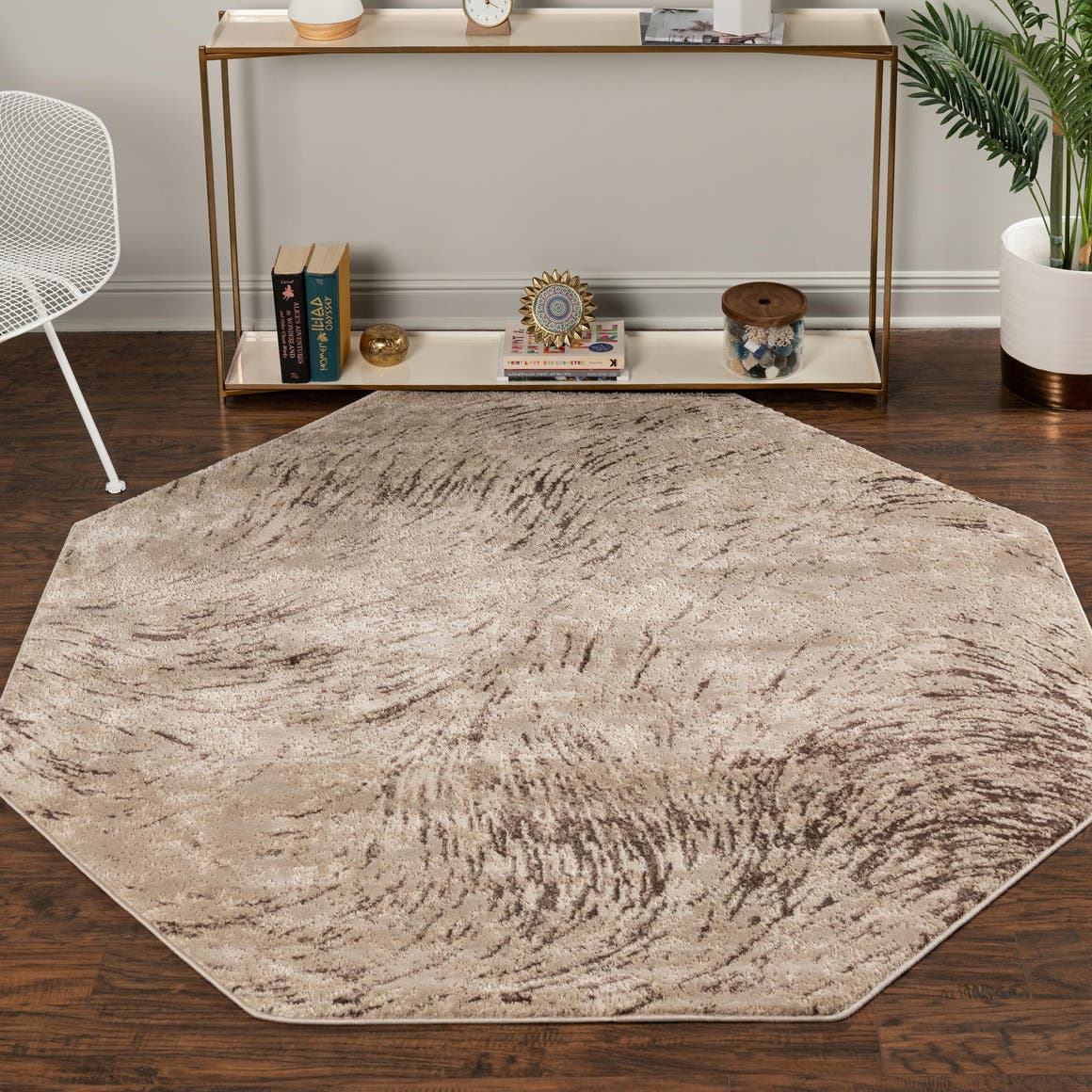 Brown 6' x 6' Oasis Octagon Area Rug 65% Polypropylene & 35% Polyester Contemporary Carpet for Living Rooms, Bedroom, Kitchen, Dining, Office for Sale at Rug Engine
