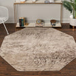 Brown 6' x 6' Oasis Octagon Area Rug 65% Polypropylene & 35% Polyester Contemporary Carpet for Living Rooms, Bedroom, Kitchen, Dining, Office for Sale at Rug Engine