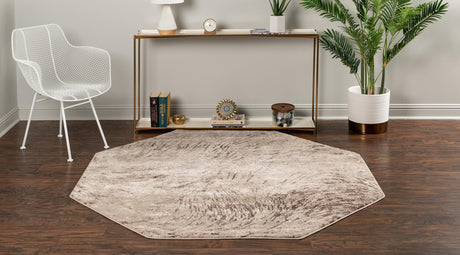Brown 6' x 6' Oasis Octagon Area Rug 65% Polypropylene & 35% Polyester Contemporary Carpet for Living Rooms, Bedroom, Kitchen, Dining, Office for Sale at Rug Engine