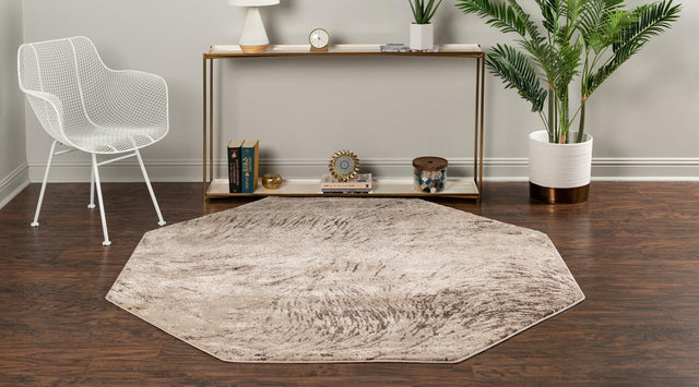 Brown 6' x 6' Oasis Octagon Area Rug 65% Polypropylene & 35% Polyester Contemporary Carpet for Living Rooms, Bedroom, Kitchen, Dining, Office for Sale at Rug Engine