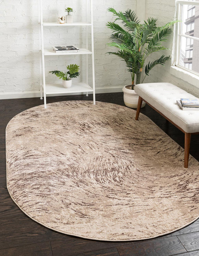 Brown 5' x 8' Oasis Oval Area Rug 65% Polypropylene & 35% Polyester Contemporary Carpet for Living Rooms, Bedroom, Kitchen, Dining, Office for Sale at Rug Engine