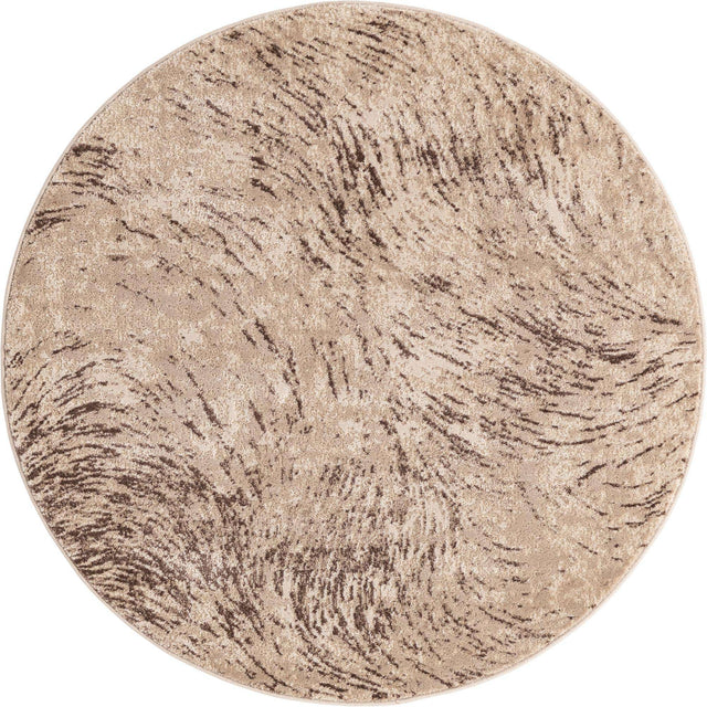 Brown 4' x 4' Oasis Round Area Rug 65% Polypropylene & 35% Polyester Contemporary Carpet for Living Rooms, Bedroom, Kitchen, Dining, Office for Sale at Rug Engine