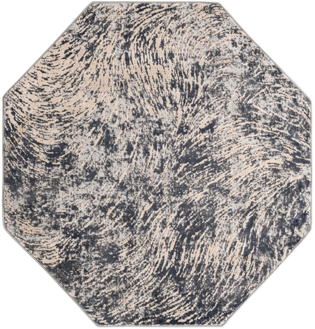 Gray 6' x 6' Oasis Octagon Area Rug 65% Polypropylene & 35% Polyester Contemporary Carpet for Living Rooms, Bedroom, Kitchen, Dining, Office for Sale at Rug Engine