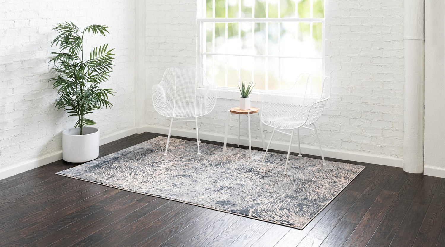 Gray 4' x 6' Oasis Rectangle Area Rug 65% Polypropylene & 35% Polyester Contemporary Carpet for Living Rooms, Bedroom, Kitchen, Dining, Office for Sale at Rug Engine