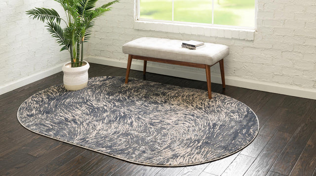 Gray 5' x 8' Oasis Oval Area Rug 65% Polypropylene & 35% Polyester Contemporary Carpet for Living Rooms, Bedroom, Kitchen, Dining, Office for Sale at Rug Engine