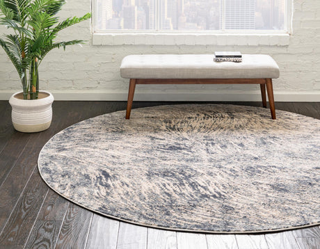 Gray 7' x 7' Oasis Round Area Rug 65% Polypropylene & 35% Polyester Contemporary Carpet for Living Rooms, Bedroom, Kitchen, Dining, Office for Sale at Rug Engine
